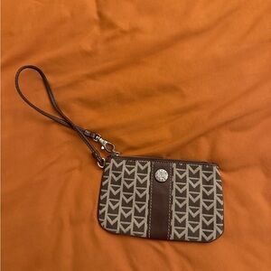 Vintage Michael Kors Brown and Cream Wristlet with Pattern